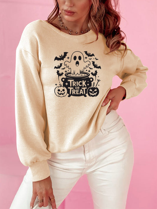 Halloween Ghost Trick or Treat Graphic Sweatshirt