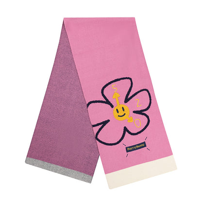 Sunflower Knit Scarf with Smiley Flower Design