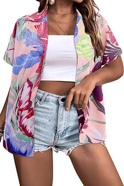 Womens Hawaiian Shirts Button Up Casual Floral Tropical Shirt Summer Beach Shirt Cool Short Sleeve Blouse Tops Plus Sise