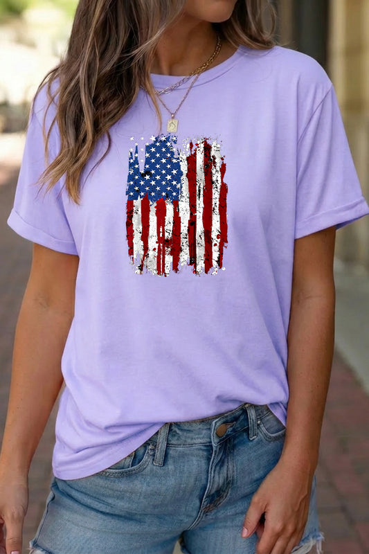 USA Flag Graphic July 4th Loose Fit Tee Shirt