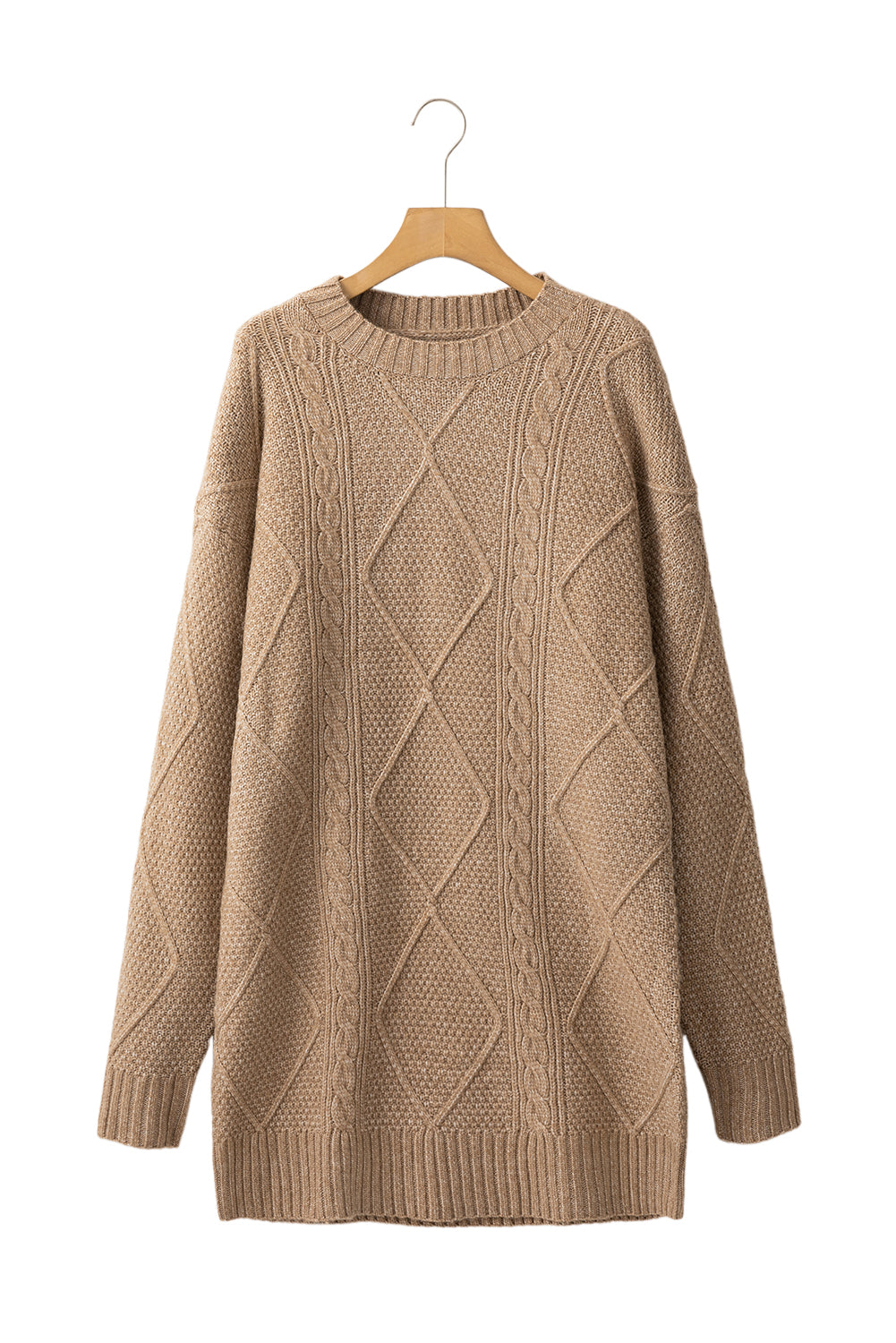 Cozy Cable Knit Drop Shoulder Oversized Sweater Dress
