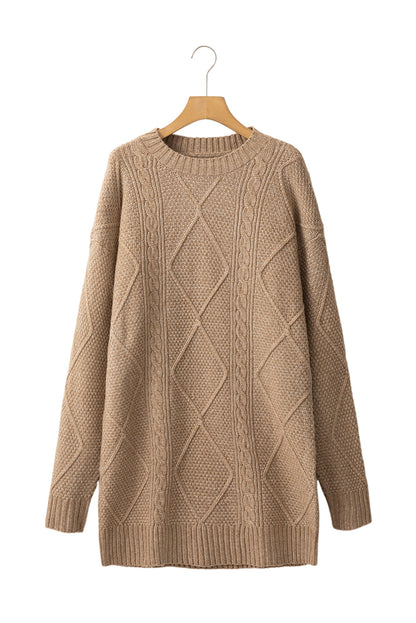 Cozy Cable Knit Drop Shoulder Oversized Sweater Dress