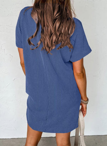 Women’s Textured Stripe Pocket T Shirt Dress Summer