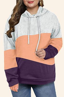 Women's Long sleeves Color Block Hoodie Tops Cute Casual Drawstring Loose Lightweight Tunic Pullover