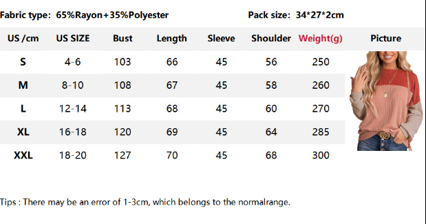 Women’s Colorblock T-Shirt Long Sleeve Loose Top