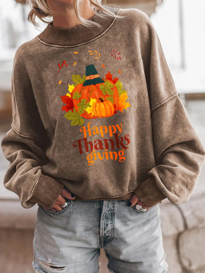 Happy Thanksgiving Pumpkin Graphic Drop Shoulder Sweatshirt