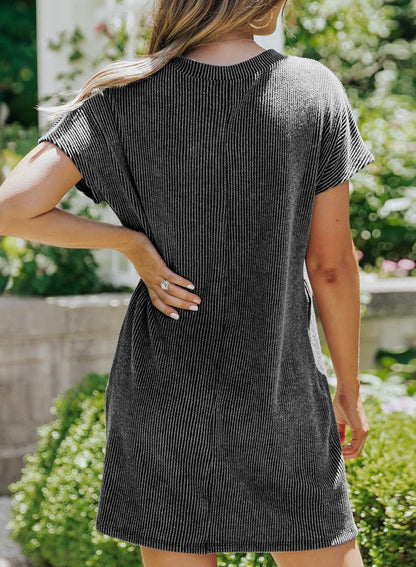 Women’s Textured Stripe Pocket T Shirt Dress Summer