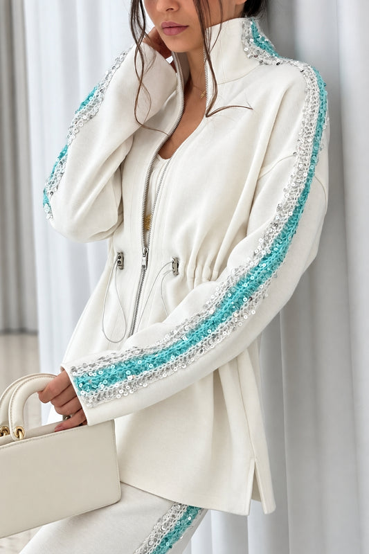 Women's Sequin Drawstring Wide Leg Pants Two Piece Set