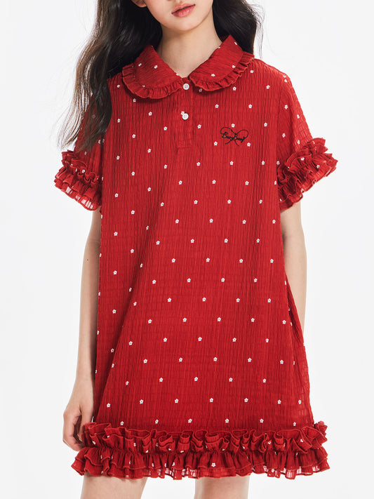 Girls Red Polka Dot Summer Dress with Ruffle Trim