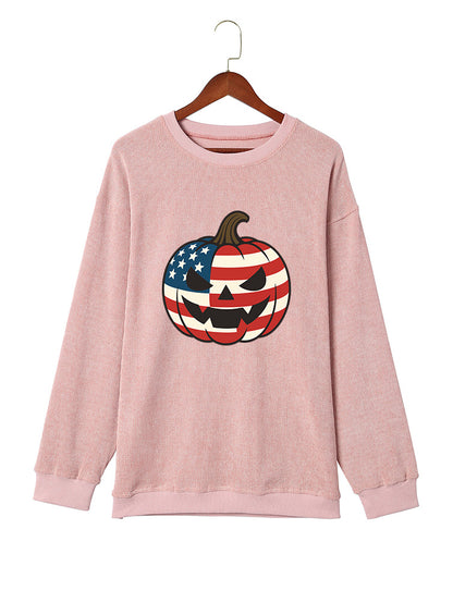 American Flag Pumpkin Graphic Oversized Ribbed Sweatshirt