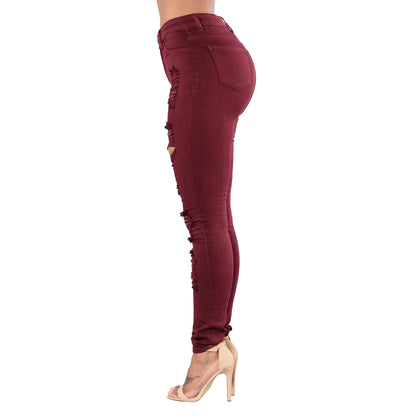 Knee Breaking Jeans Women Slim Multi-color Calf Pants Women Trousers Plus Size