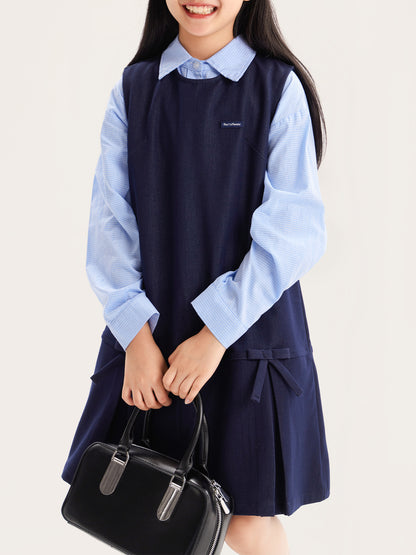 Sleeveless A-Line Dress with Bow Detail for Girls