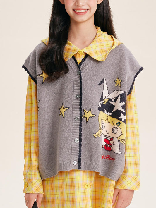 Girl's Korean Style Knit Vest Cardigan Sleeveless Top