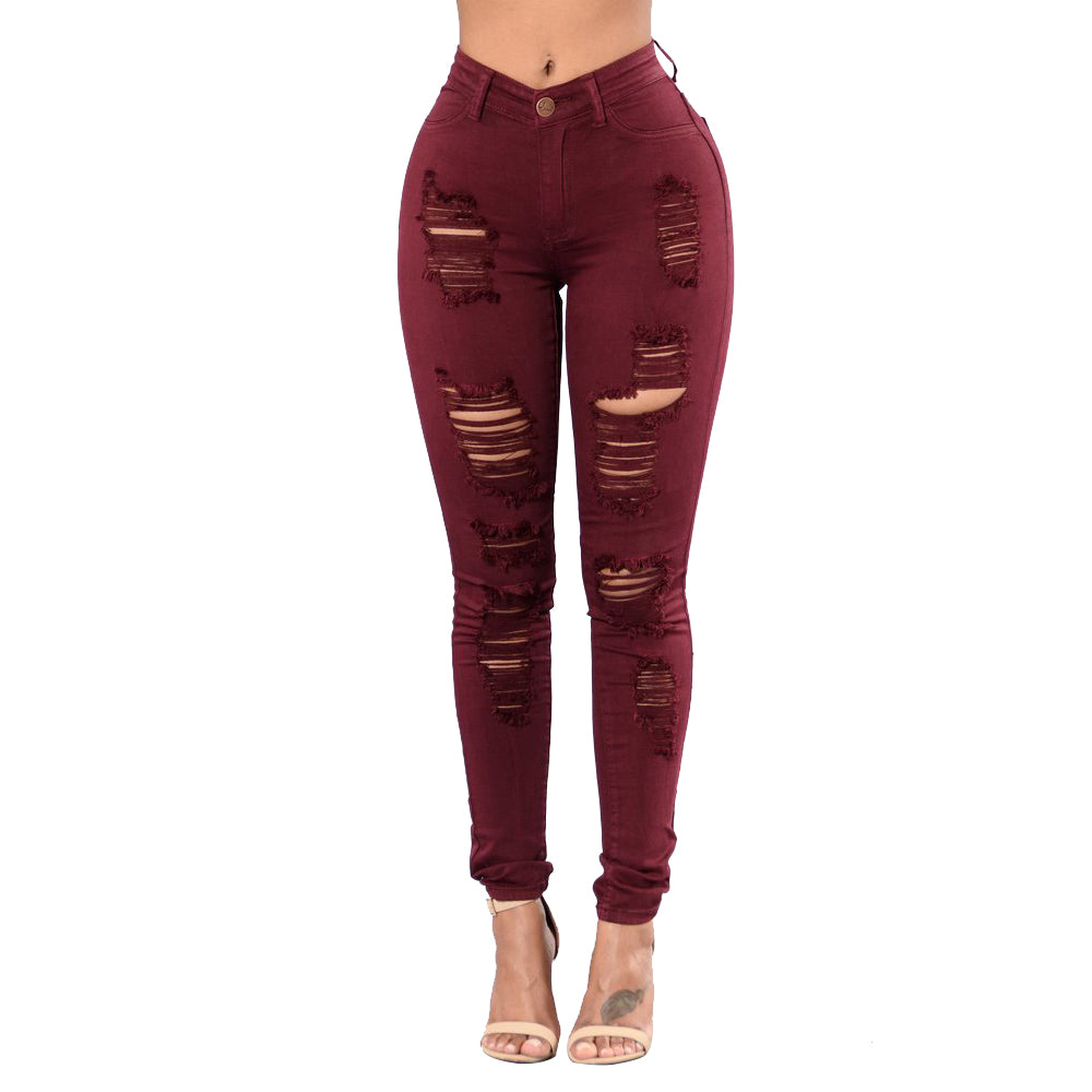 Knee Breaking Jeans Women Slim Multi-color Calf Pants Women Trousers Plus Size