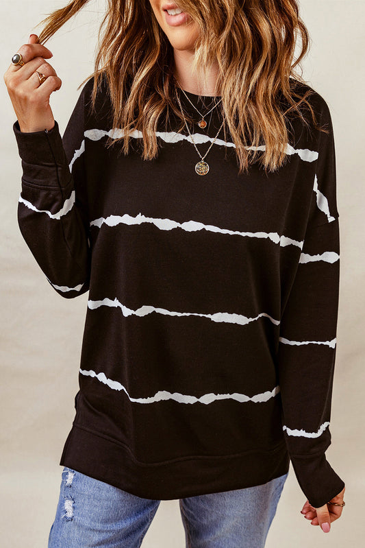 Black Abstract Stripe Tie-Dye Crewneck Sweatshirt