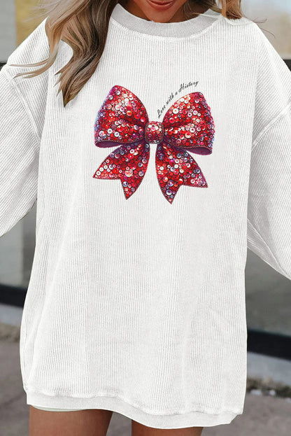 Valentine Sequin Bow Heat Transfer Corduroy Sweatshirt