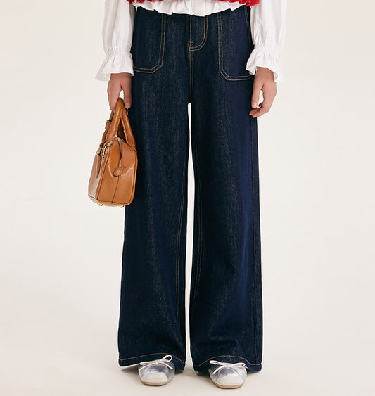 Girls High Waist Wide Leg Jeans with Pockets