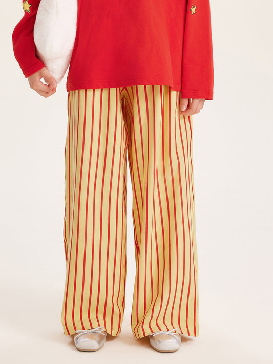 Girls Striped Wide Leg Pants with Elastic Waist