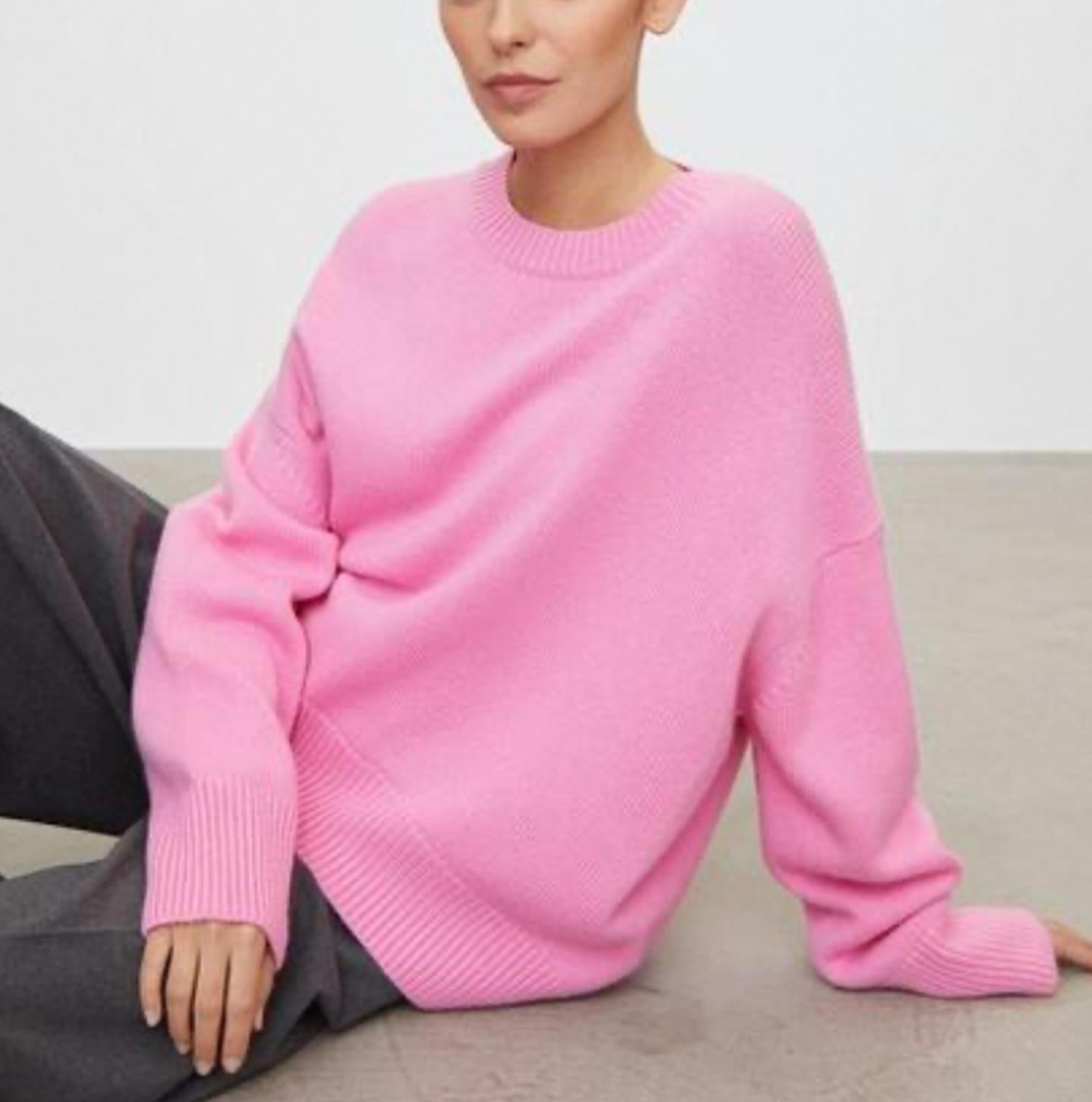 Cozy Solid Crewneck Knit Sweater for Women Fall Winter