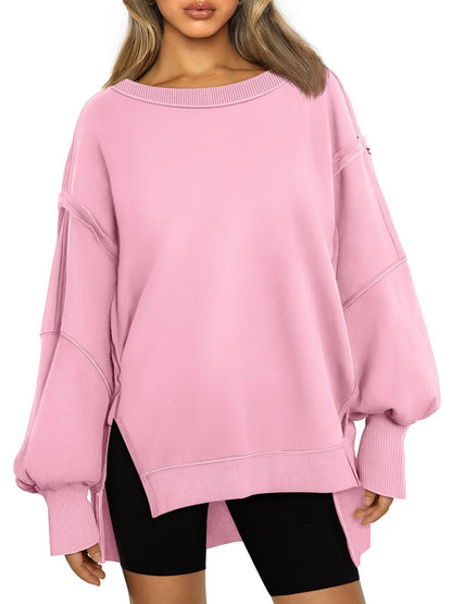 Oversized Drop Shoulder Sweatshirt - Pullover Top