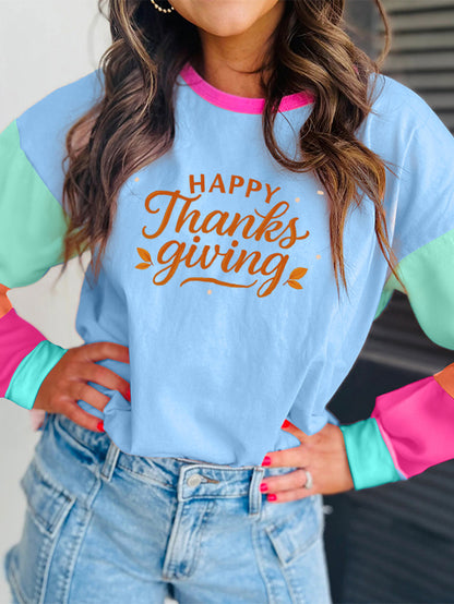 Happy Thanksgiving Day Colorblock Graphic Tee