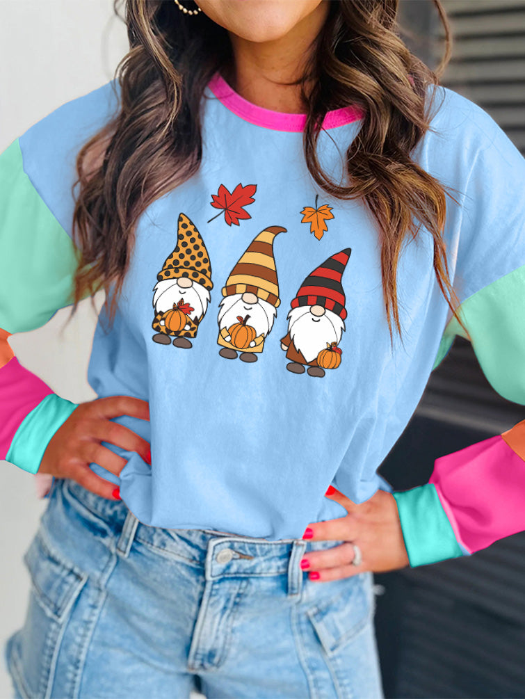 Thanksgiving Autumn Gnomes Graphic Colorblock Tee