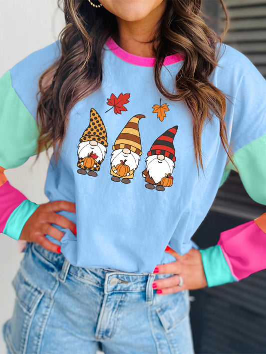 Thanksgiving Autumn Gnomes Graphic Colorblock Tee