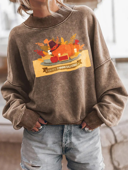 Thanksgiving Turkey Feast Graphic Drop Shoulder Sweatshirt