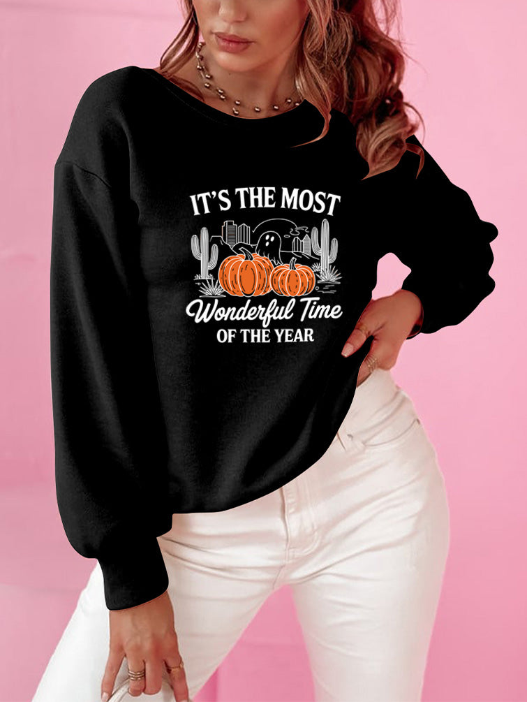 Halloween Pumpkin Graphic Long Sleeve Black Sweatshirt