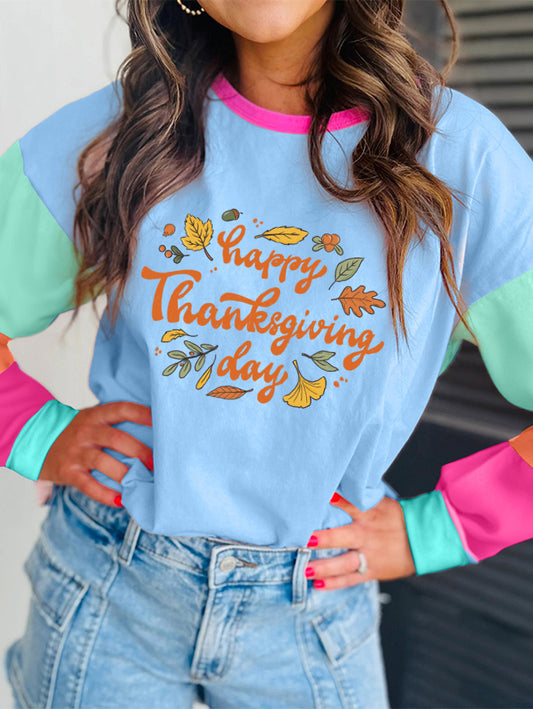 Happy Thanksgiving Day Colorblock Tee
