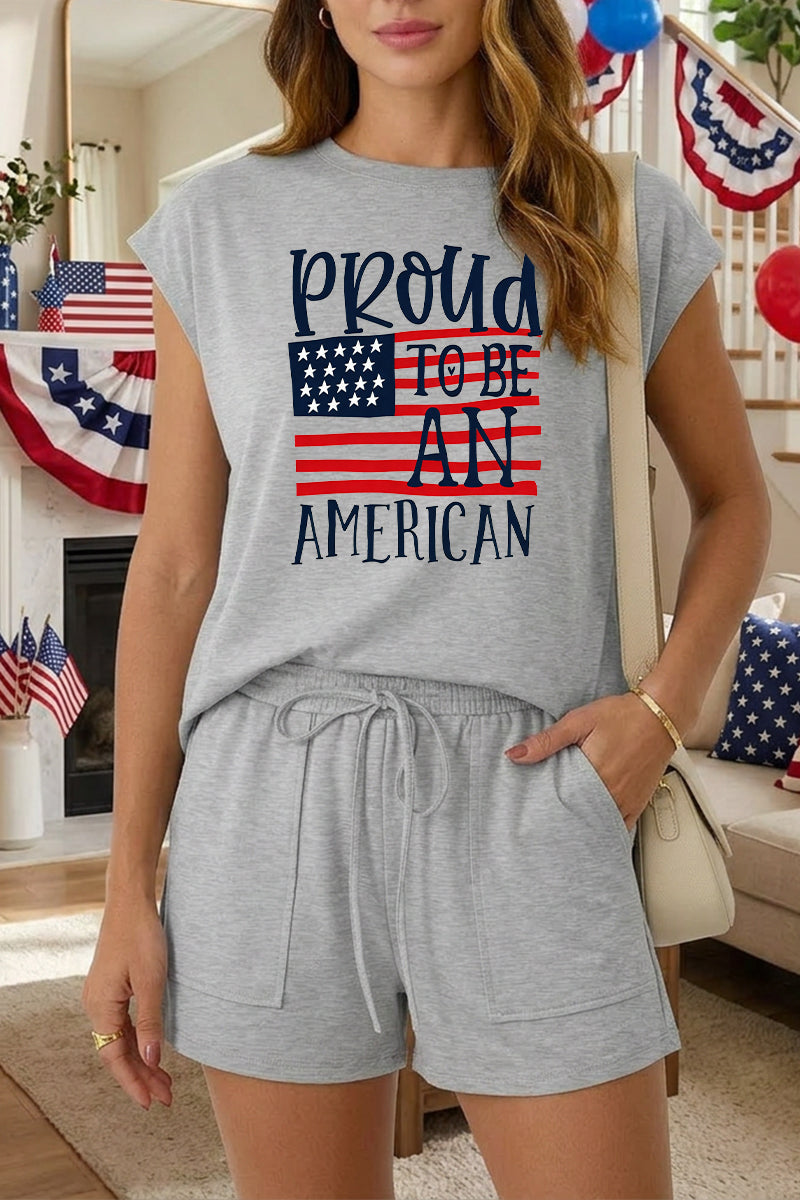 4th of July Proud American Lounge Short Set