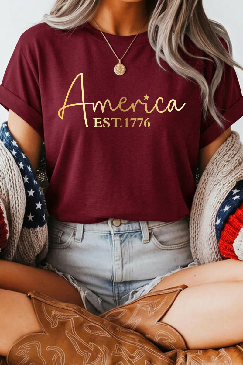 America Est 1776 Graphic July 4th Tee Shirt