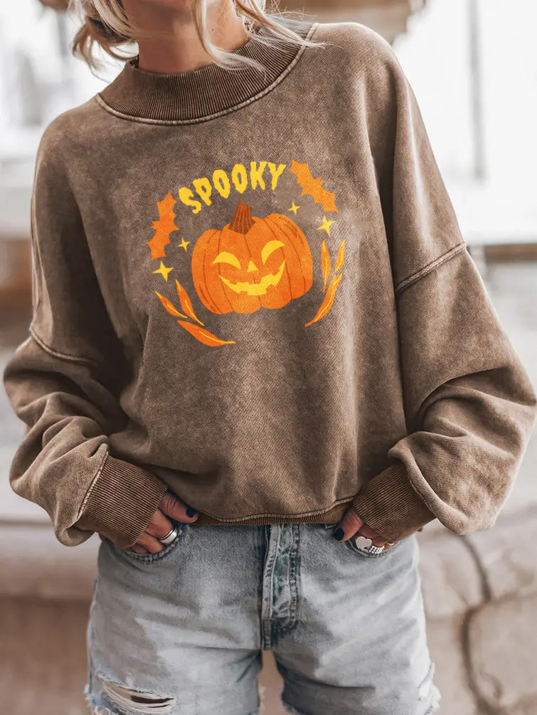 Halloween Spooky Pumpkin Graphic Drop Shoulder Sweatshirt