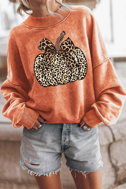 Leopard Pumpkin Graphic Orange Fall Sweatshirt for Women