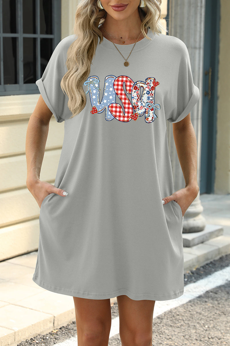 USA Graphic July 4th T Shirt Dress Casual Loose Fit