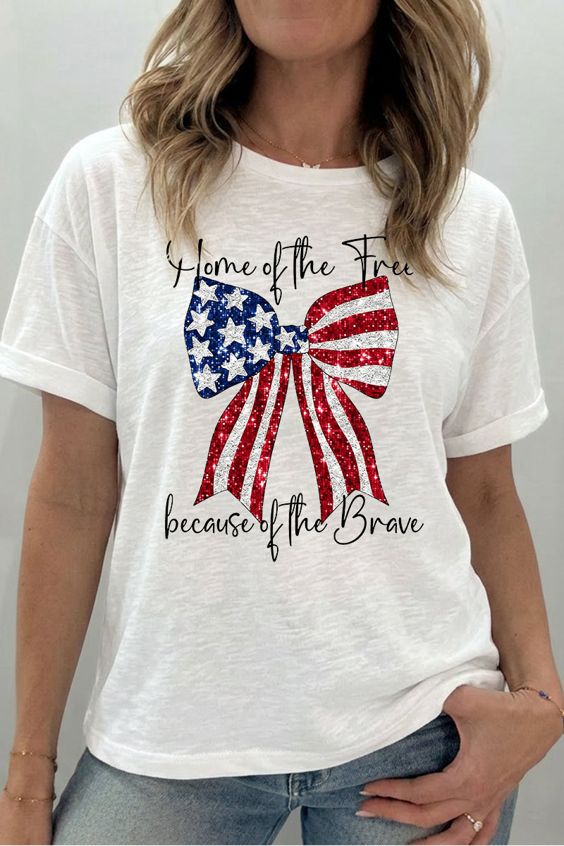 4th of July American Flag Bow Graphic Tee