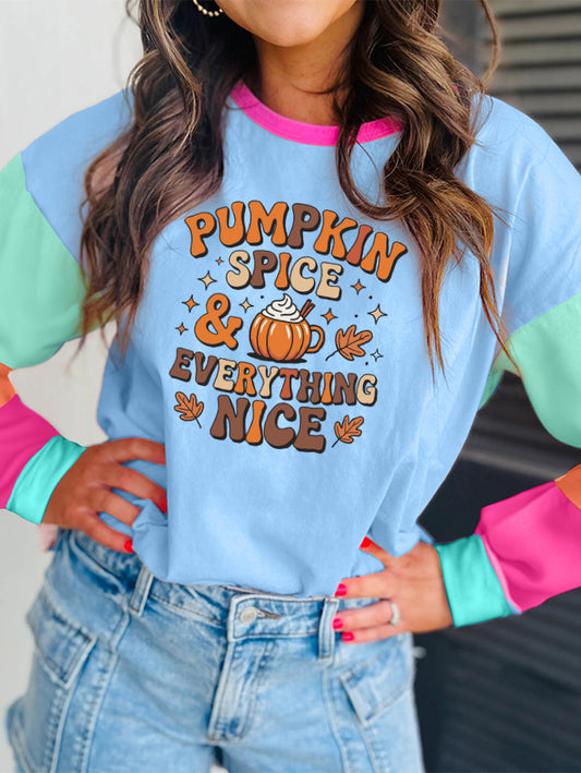 Thanksgiving Pumpkin Spice & Everything Nice Colorblock Tee