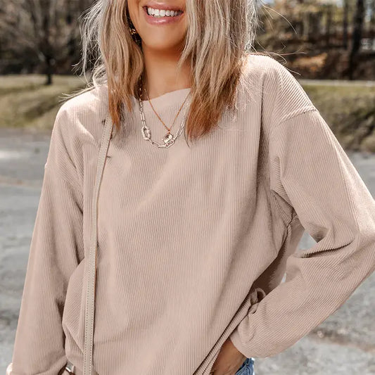 Apricot Washed Corduroy Oversized Long Sleeve Top