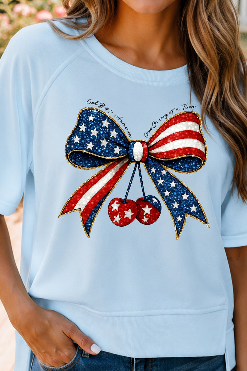 4th of July Bow Cherry Graphic Oversized Tee Top