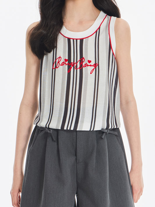 Girls Striped Tank Top Letter Embroidery Summer Vest