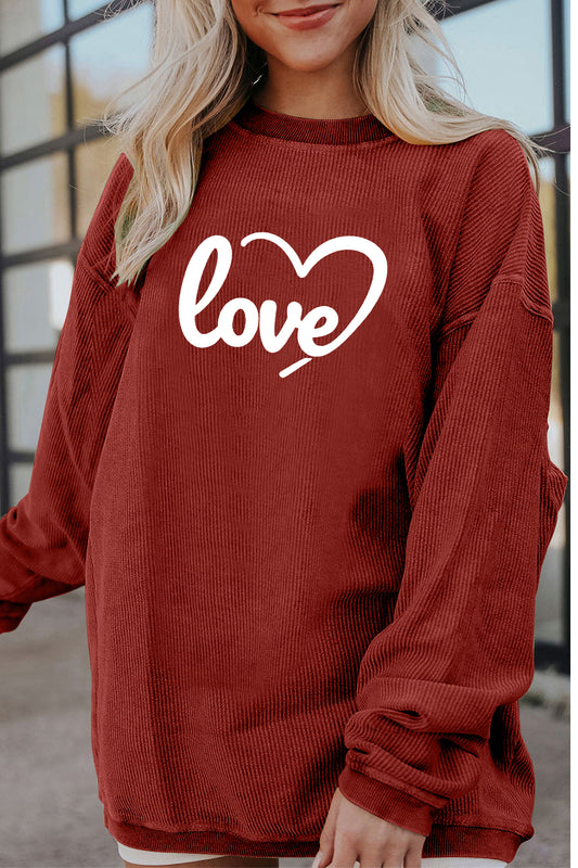 Ribbed Corduroy Love Graphic Pullover Valentine Sweatshirt