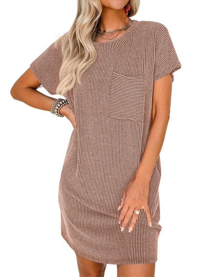 Women’s Textured Stripe Pocket T Shirt Dress Summer