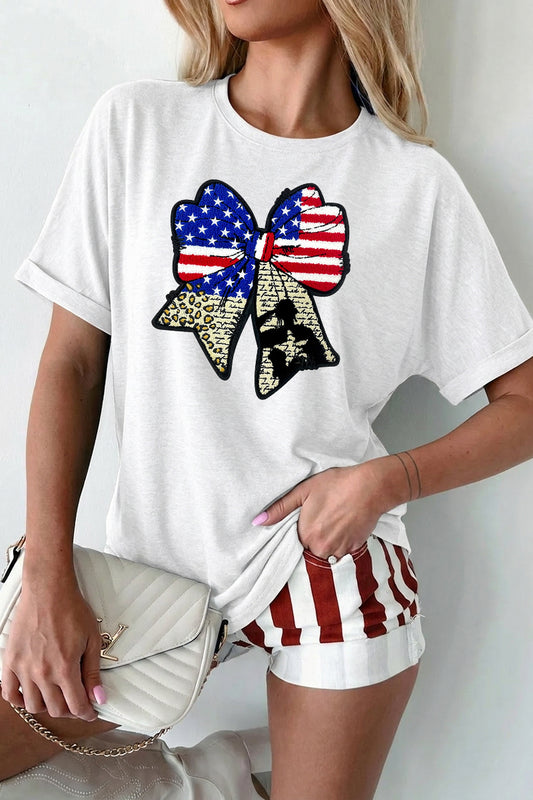 4th of July American Flag Bow Graphic Tee