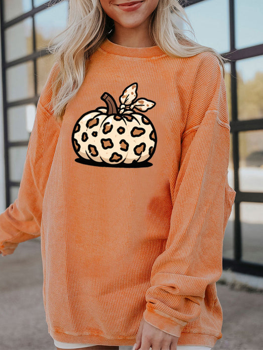 Leopard Pumpkin Graphic Oversized Orange Fall Sweatshirt