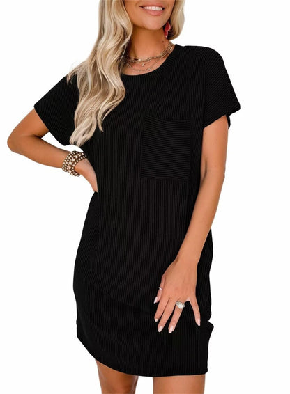 Women’s Textured Stripe Pocket T Shirt Dress Summer