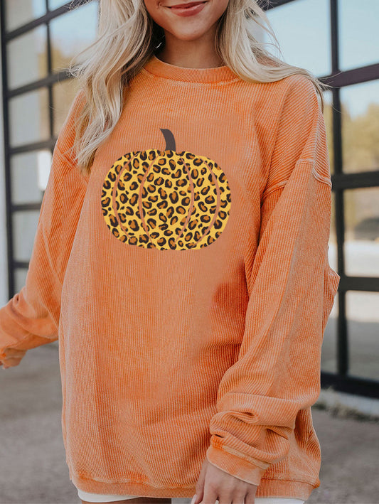 Bright Leopard Pumpkin Graphic Oversized Orange Sweatshirt