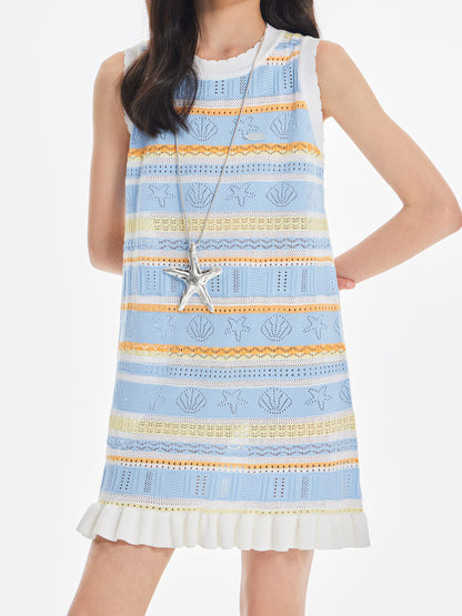 Girls Sleeveless Striped Knit Dress Summer Casual Outfit