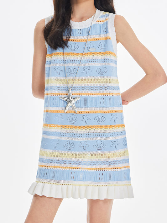Girls Sleeveless Striped Knit Dress Summer Casual Outfit