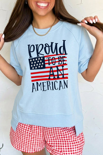 “Proud American” Flag July 4th Oversized Graphic Tee