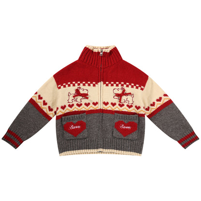 Kids' Cozy Knit Cardigan and Skirt Set with High Collar